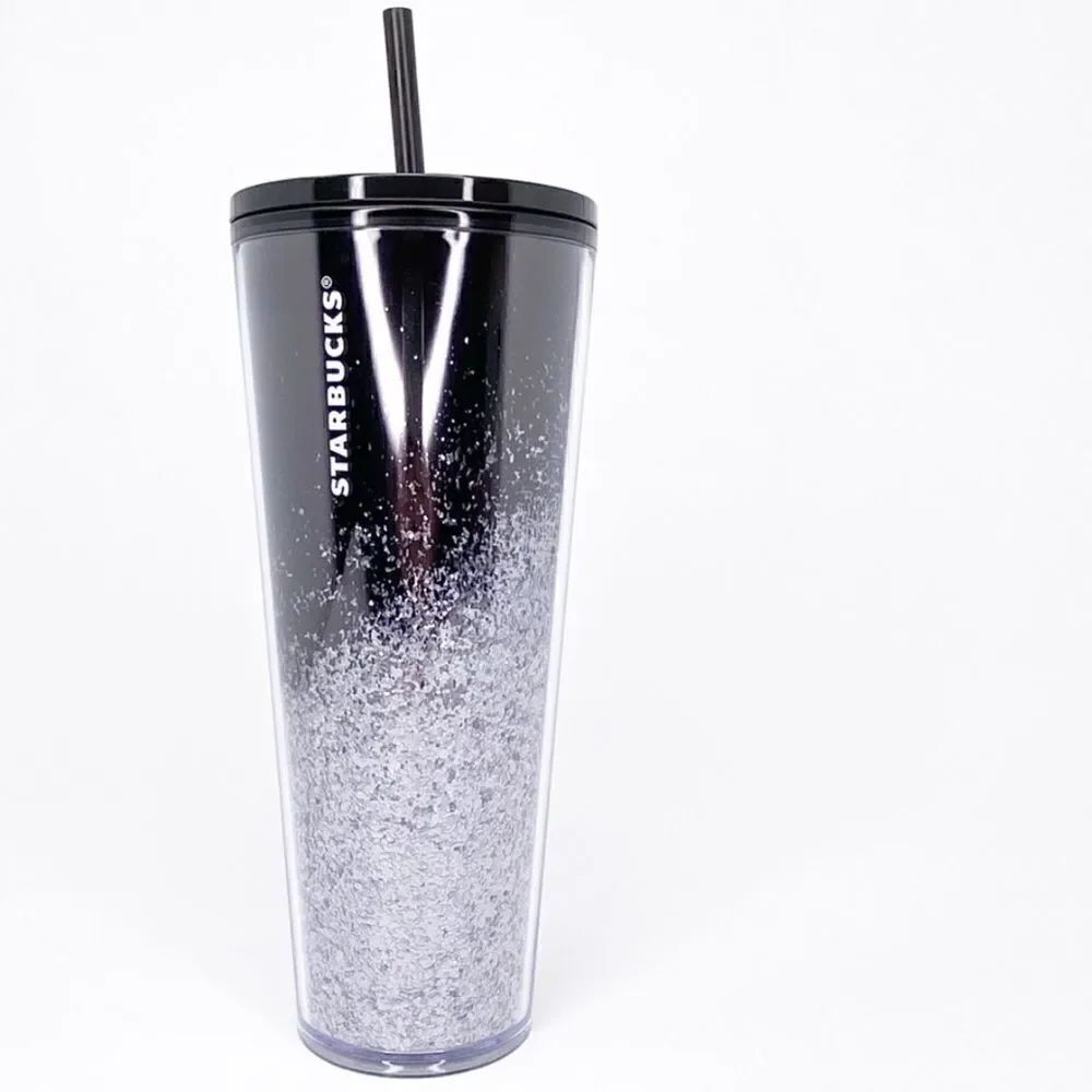 STARBUCKS Mirror Glitter Black Silver 24oz. 2019 Holiday Sparkle Cold Cup
